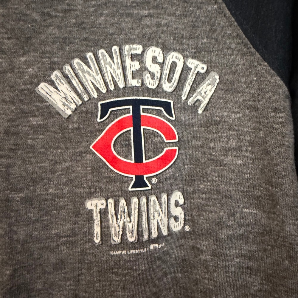 Majestic MLB Minnesota Twins Cropped Hoodie Sweatshirt‎ Women's Medium Gray Navy - Picture 3 of 15